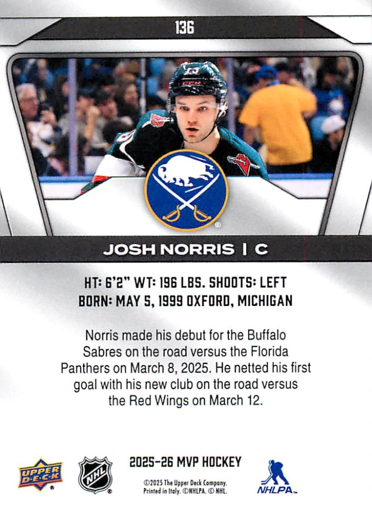 2025-26 UD MVP - Josh Norris #136
