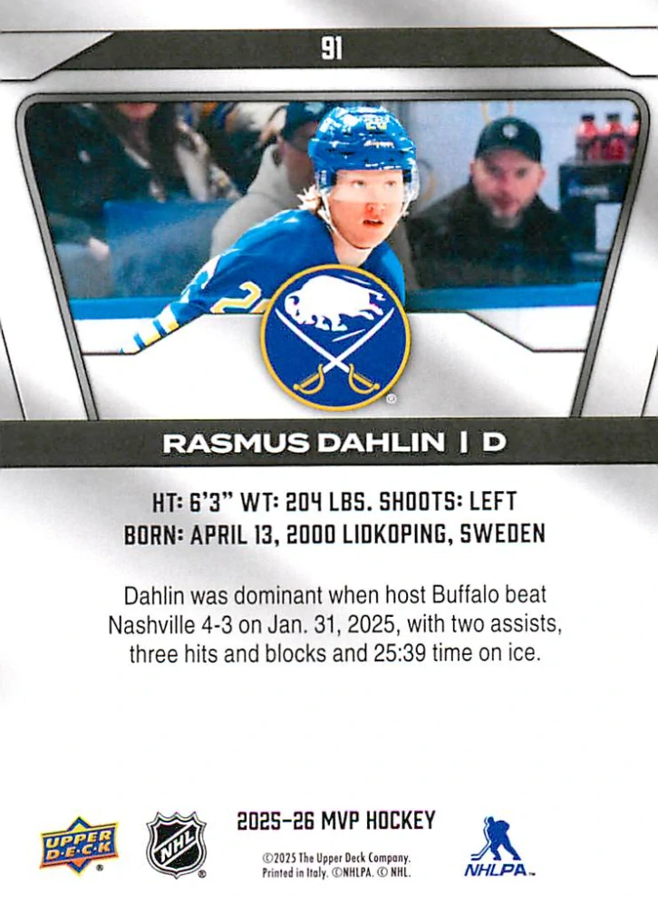 2025-26 UD MVP - Rasmus Dahlin #91