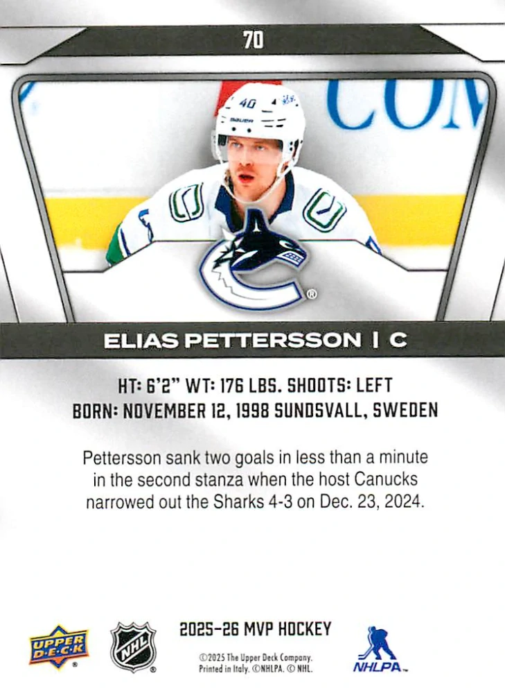 2025-26 UD MVP - Elias Pettersson #70