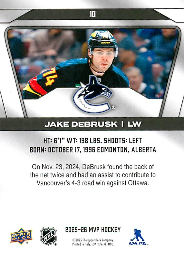 2025-26 UD MVP - Jake DeBrusk #10
