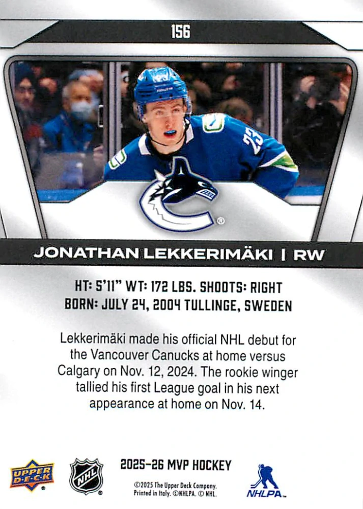 2025-26 UD MVP - Jonathan Lekkerimaki #156