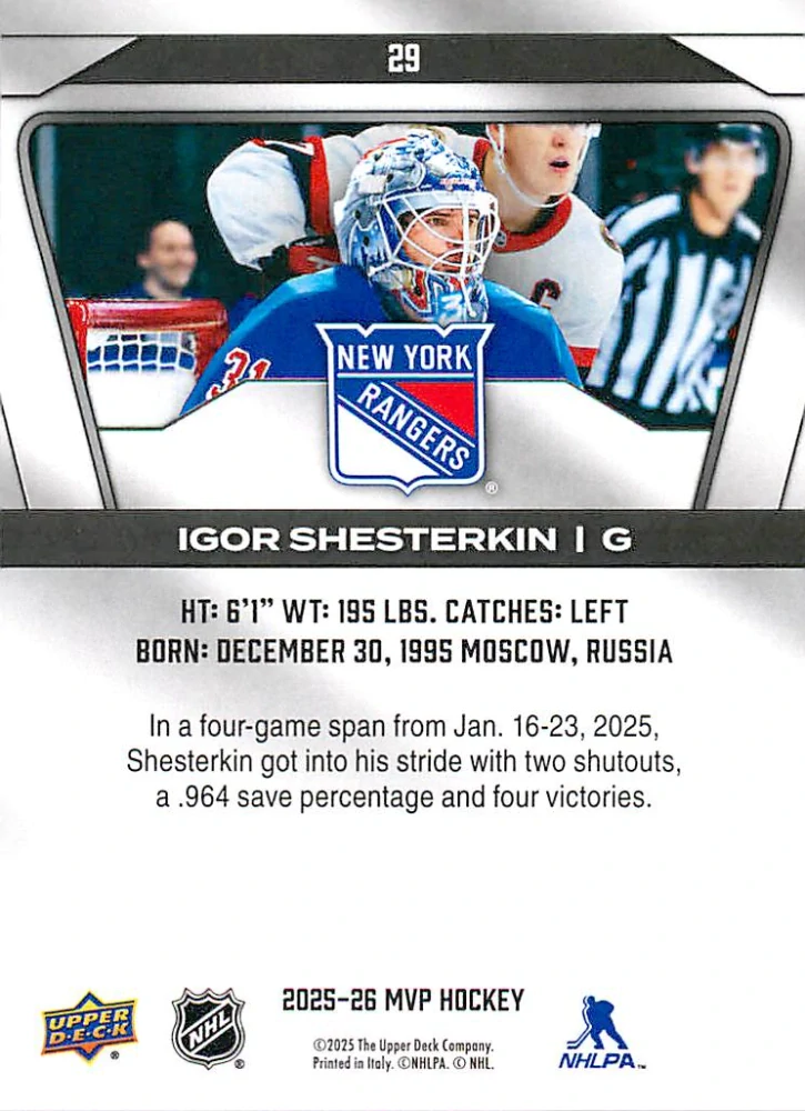 2025-26 UD MVP - Igor Shesterkin #29