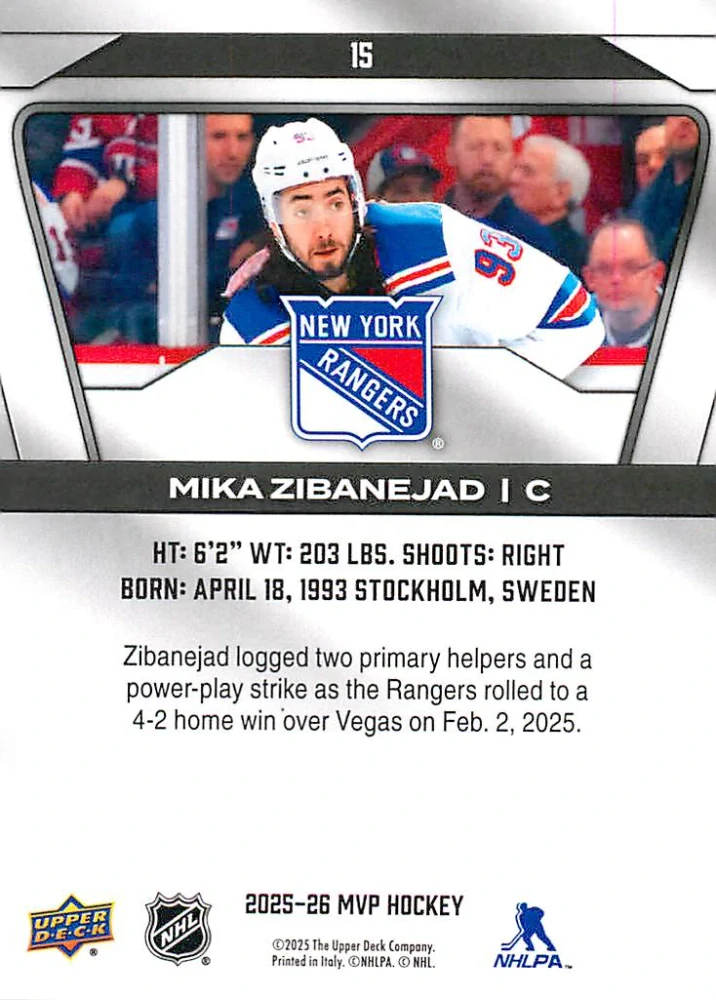 2025-26 UD MVP - Mika Zibanejad #15