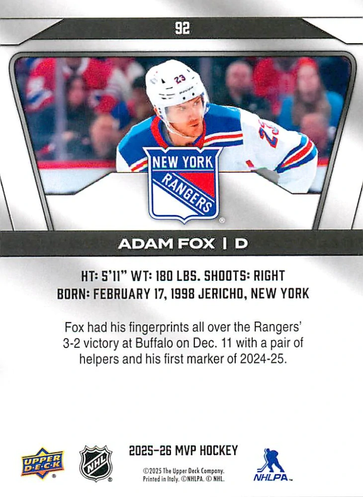 2025-26 UD MVP - Adam Fox #92