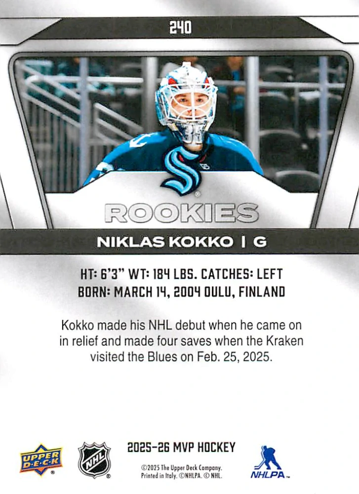 2025-26 UD MVP - Niklas Kokko - Rookies #240
