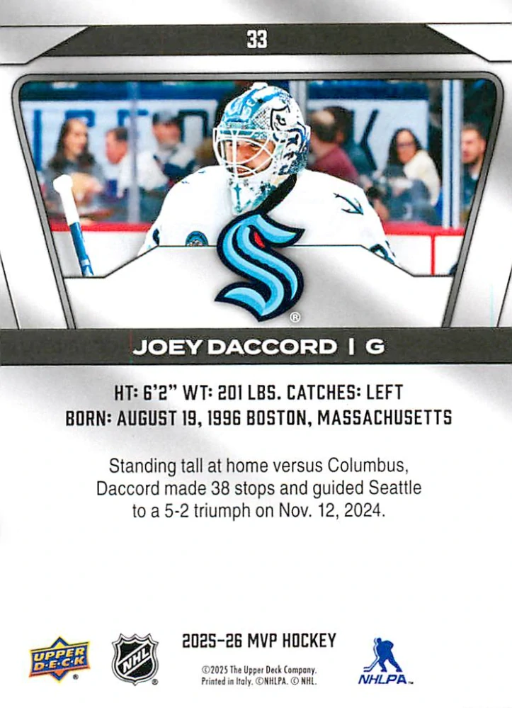 2025-26 UD MVP - Joey Daccord #33