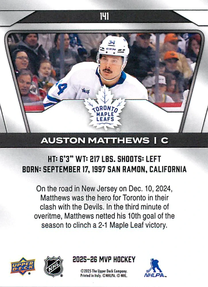 2025-26 UD MVP - Auston Matthews #141