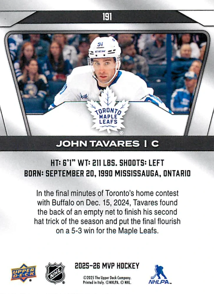 2025-26 UD MVP - John Tavares #191