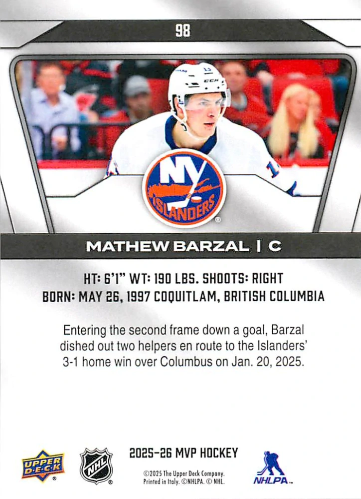 2025-26 UD MVP - Mathew Barzal #98