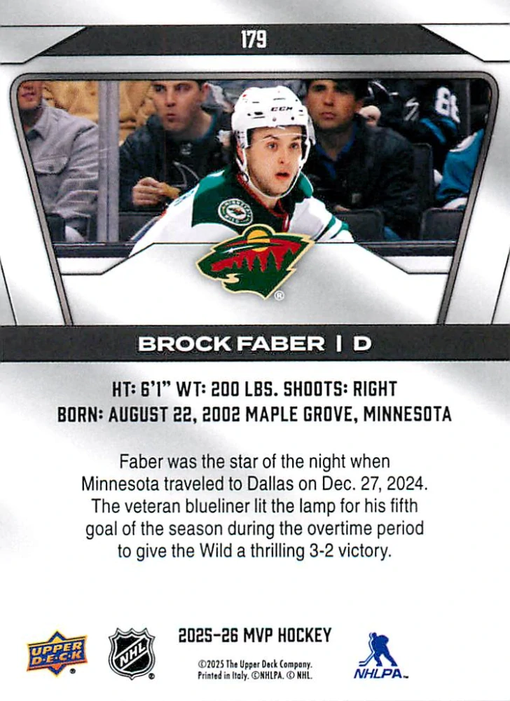 2025-26 UD MVP - Brock Faber #179