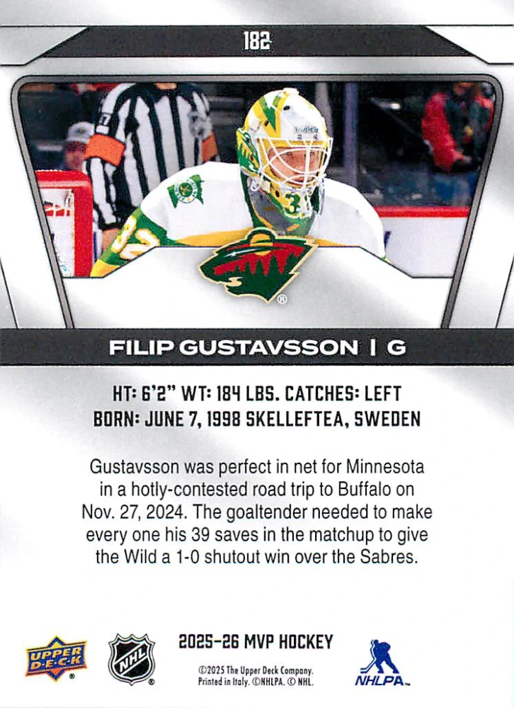2025-26 UD MVP - Filip Gustavsson #182