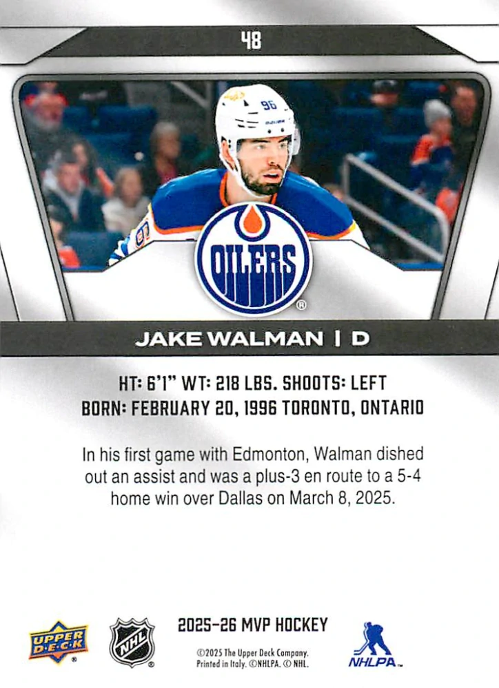 2025-26 UD MVP - Jake Walman #48