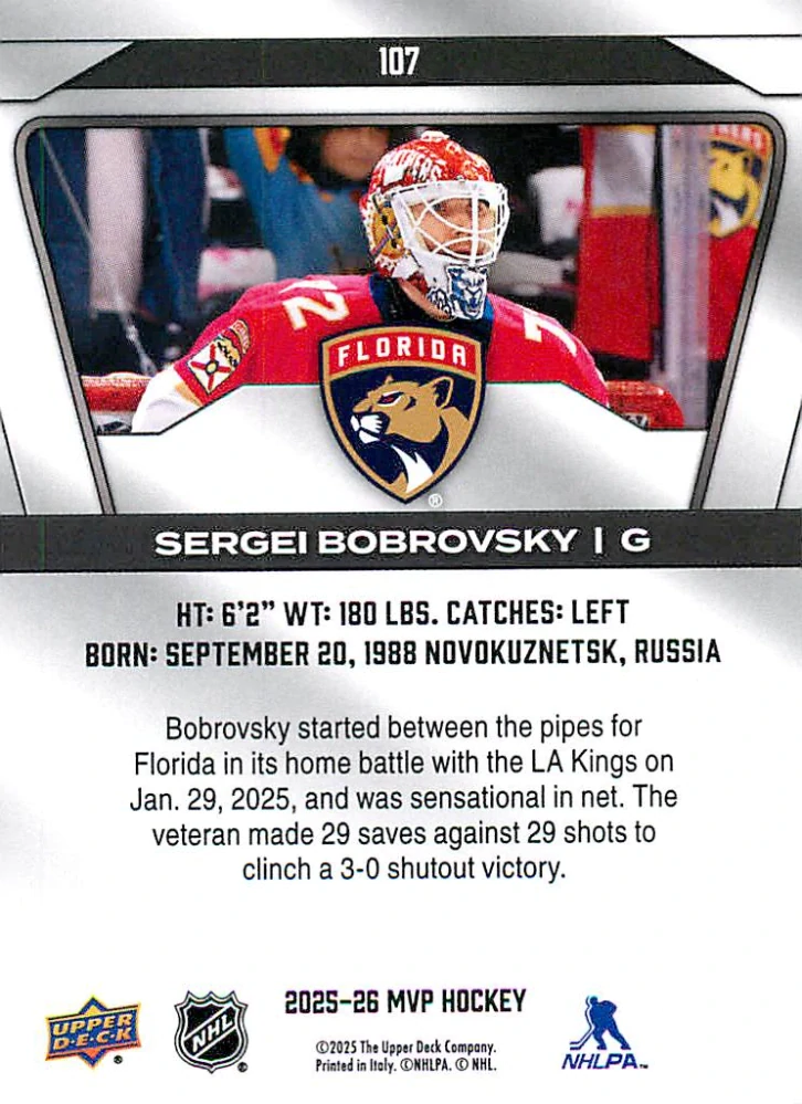 2025-26 UD MVP - Sergei Bobrovsky #107