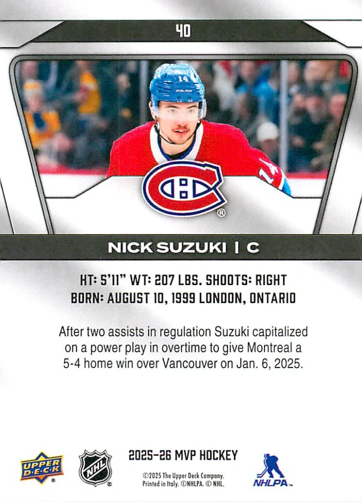 2025-26 UD MVP - Nick Suzuki #40