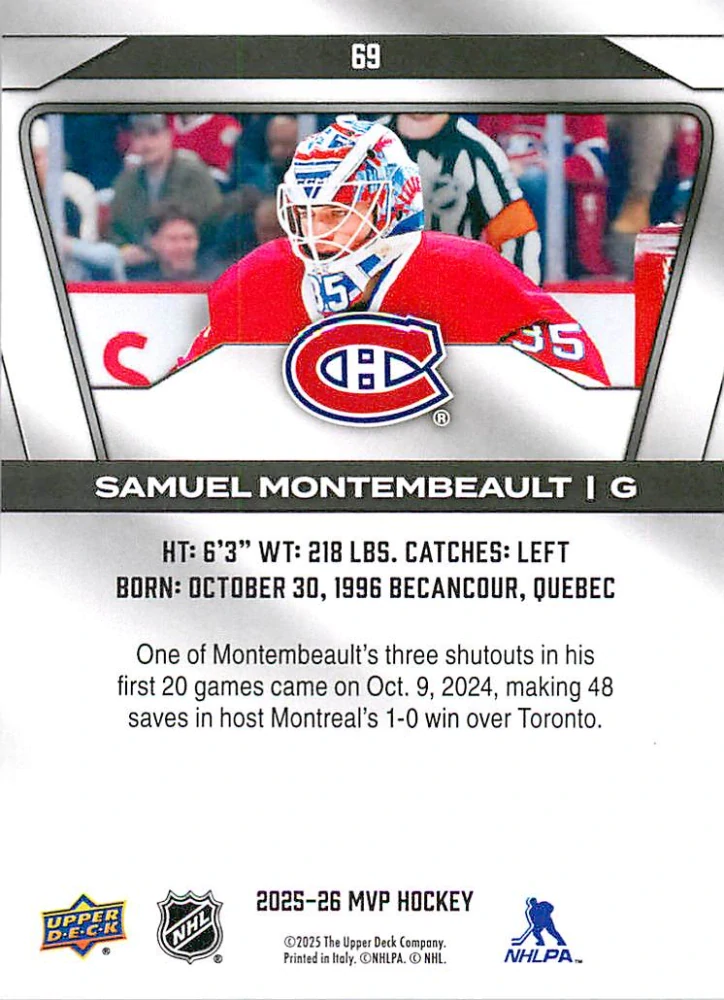 2025-26 UD MVP - Samuel Montembeault #69