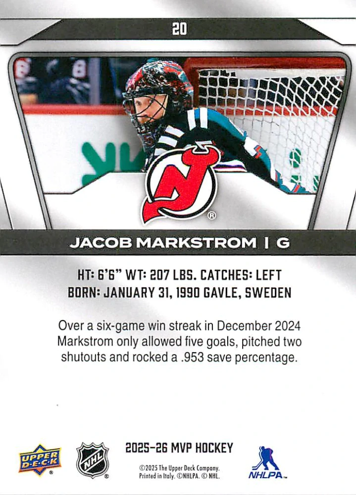2025-26 UD MVP - Jacob Markstrom #20