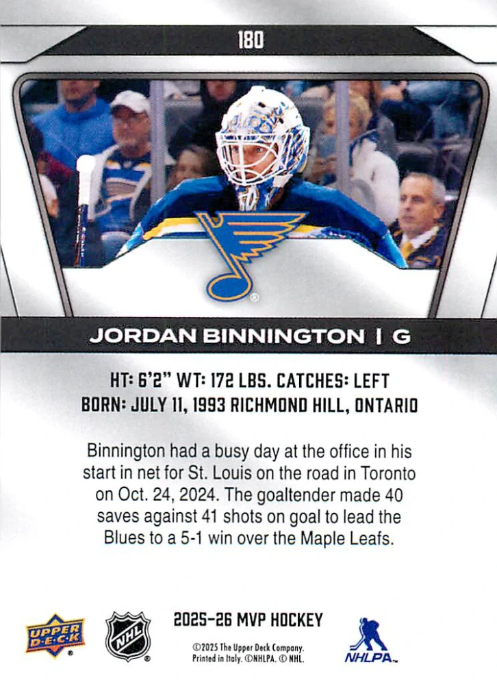 2025-26 UD MVP - Jordan Binnington #180