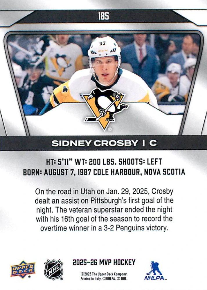 2025-26 UD MVP - Sidney Crosby #185