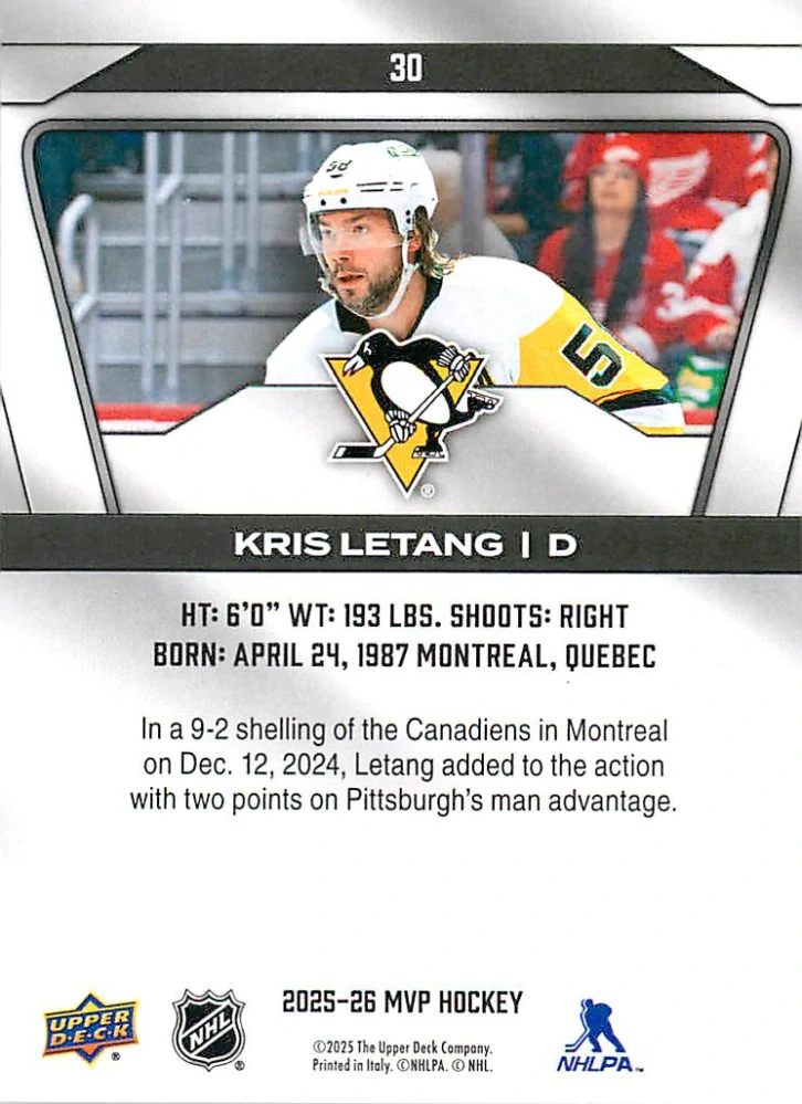 2025-26 UD MVP - Kris Letang #30