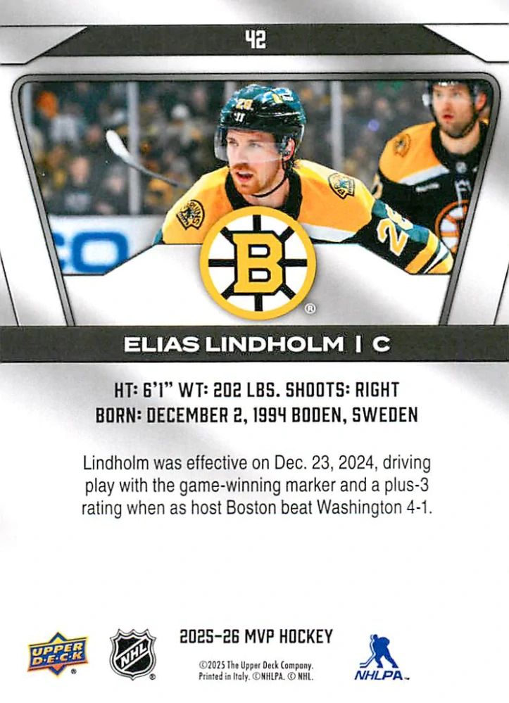 2025-26 UD MVP - Elias Lindholm #42