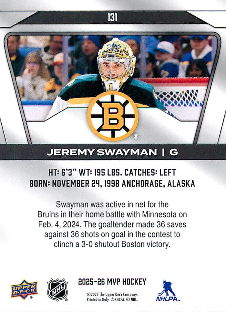 2025-26 UD MVP - Jeremy Swayman #131