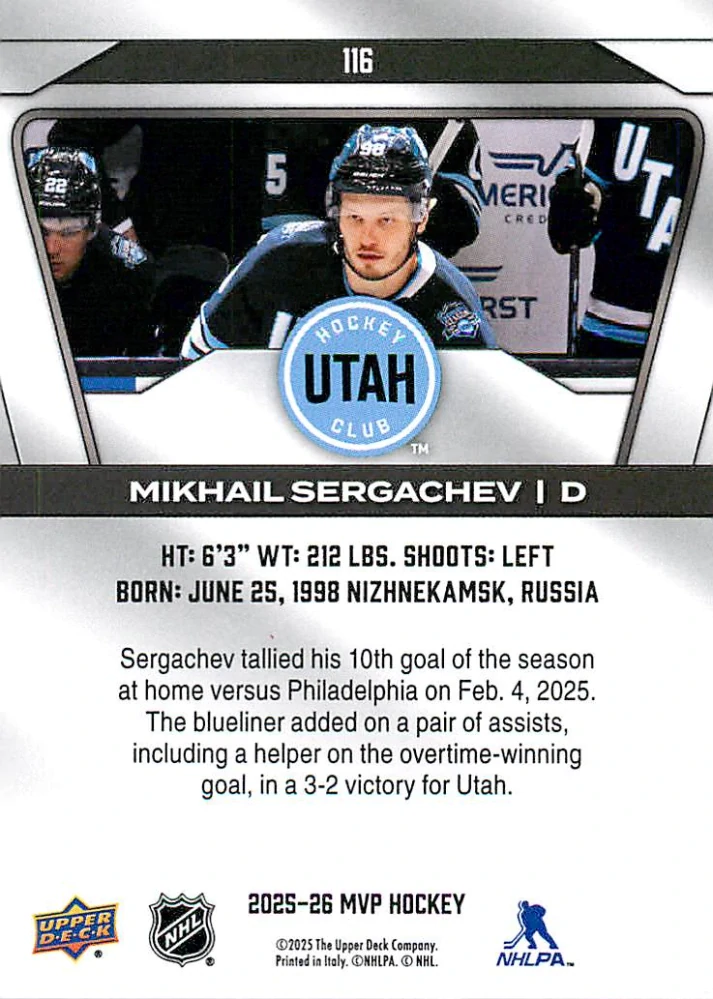 2025-26 UD MVP - Mikhail Sergachev #116