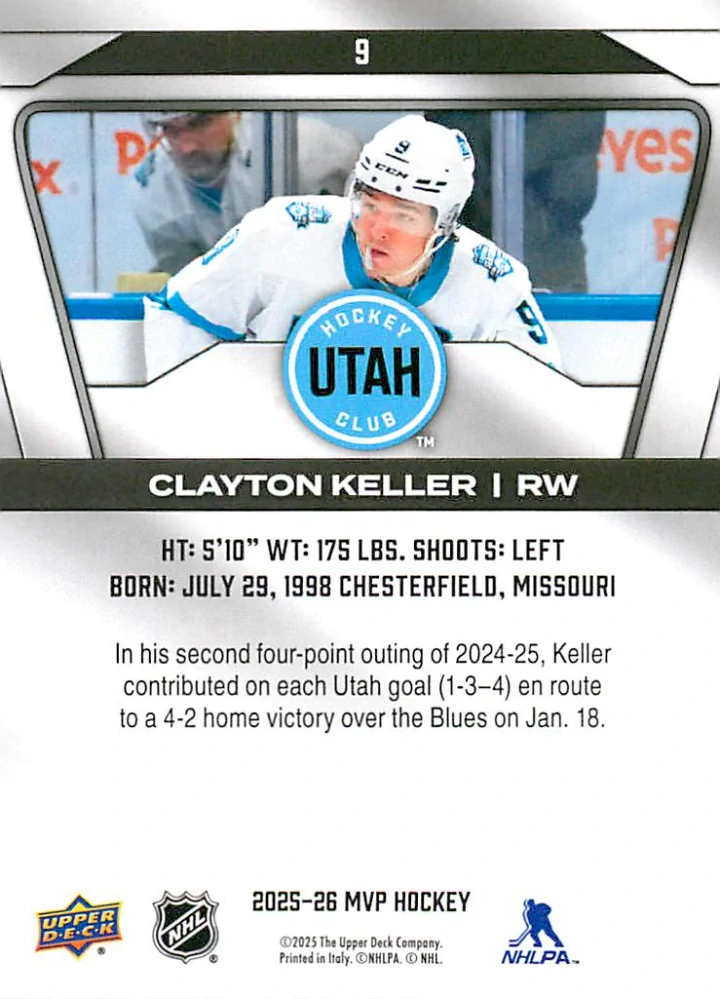 2025-26 UD MVP - Clayton Keller #9
