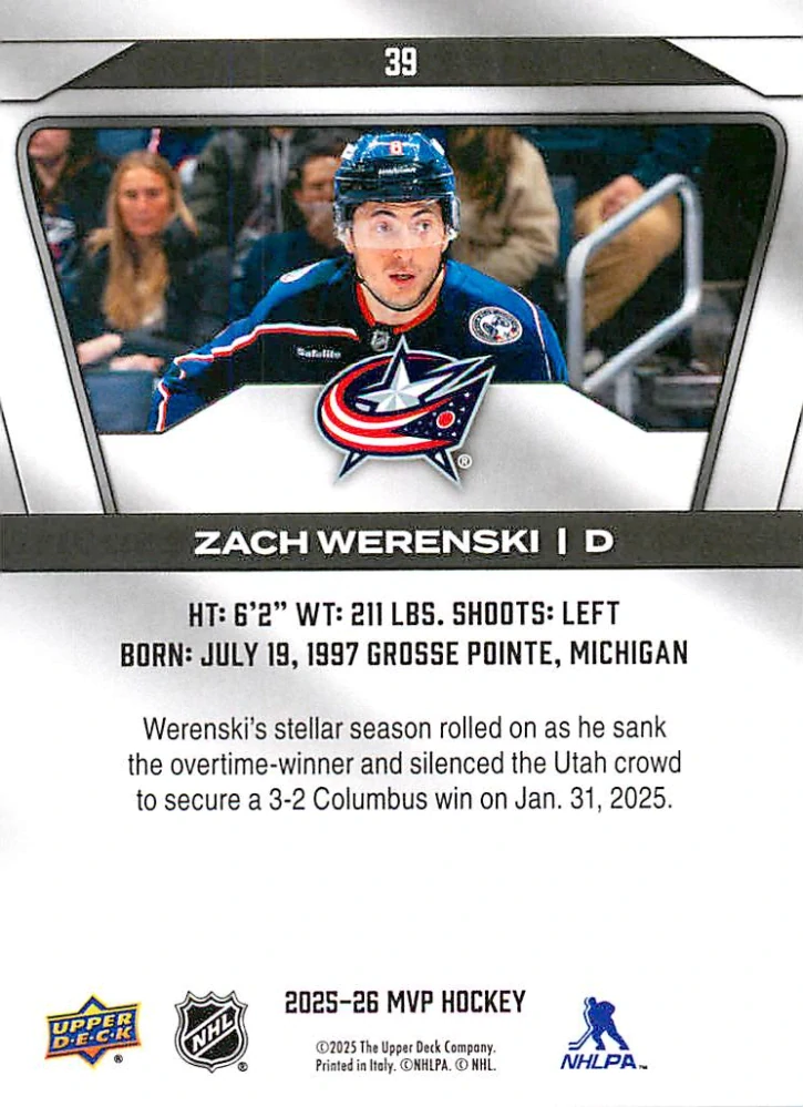 2025-26 UD MVP - Zach Werenski #39
