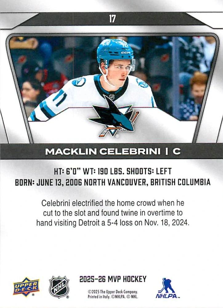 2025-26 UD MVP - Macklin Celebrini #17