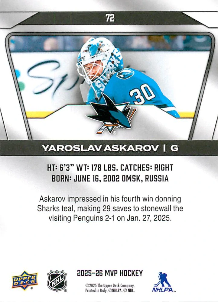 2025-26 UD MVP - Yaroslav Askarov #72