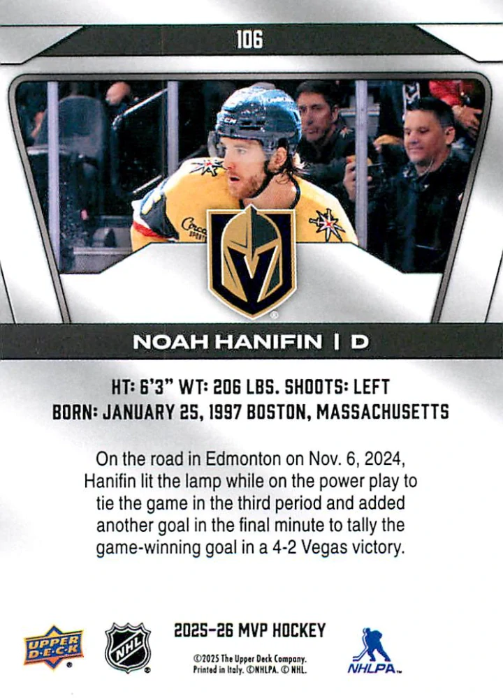 2025-26 UD MVP - Noah Hanifin #106
