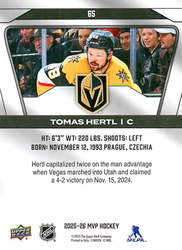2025-26 UD MVP - Tomáš Hertl #65