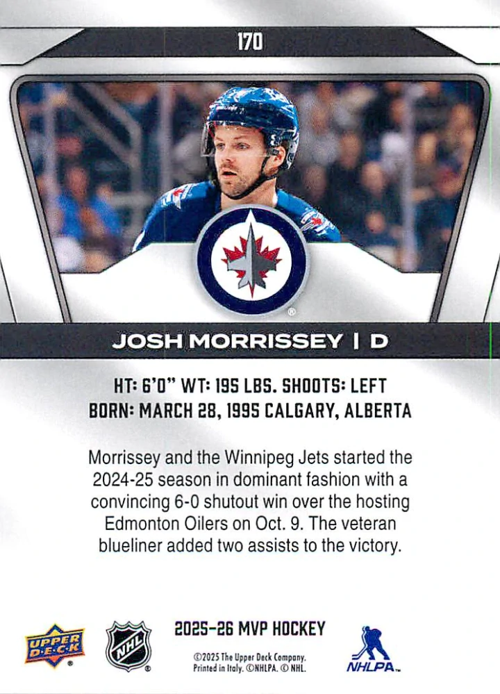 2025-26 UD MVP - Josh Morrissey #170