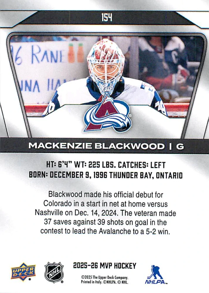 2025-26 UD MVP - Mackenzie Blackwood #154