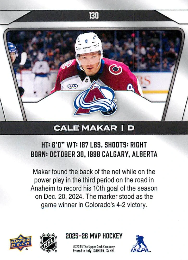 2025-26 UD MVP - Cale Makar #130