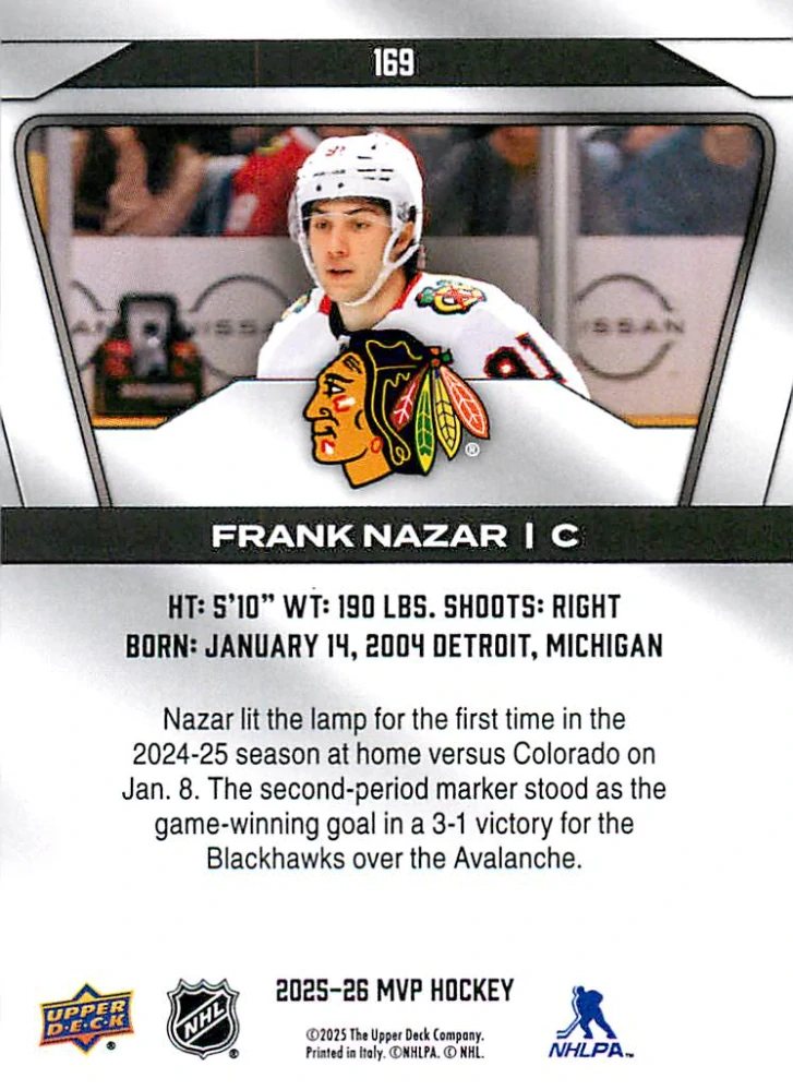 2025-26 UD MVP - Frank Nazar #169