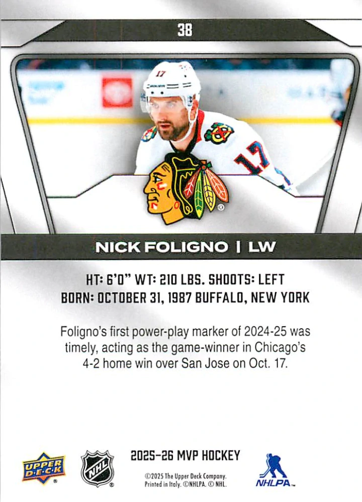 2025-26 UD MVP - Nick Foligno #38