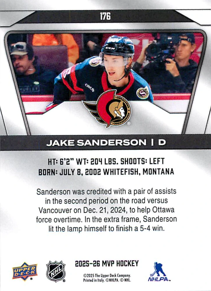 2025-26 UD MVP - Jake Sanderson #176