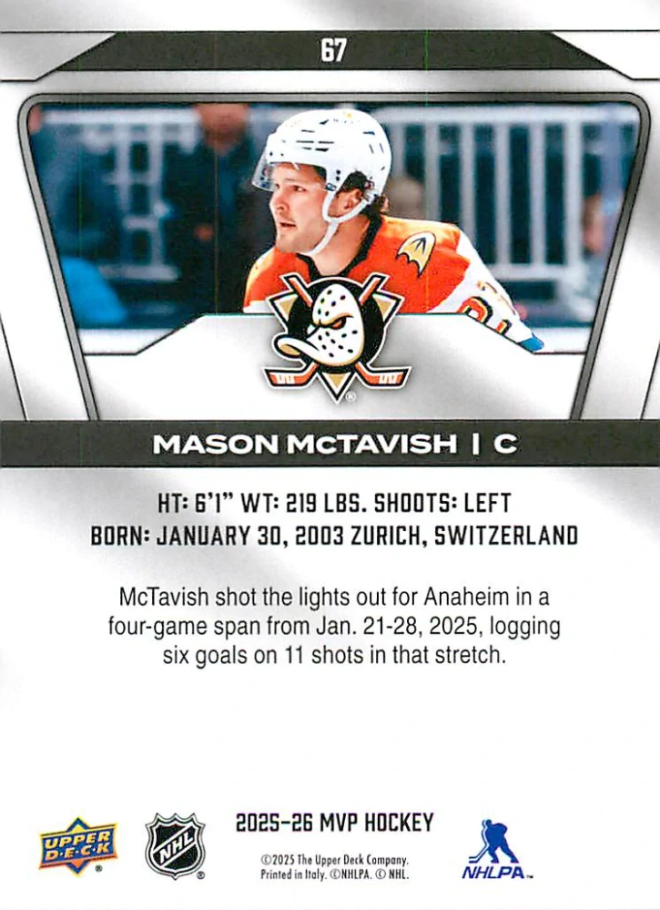 2025-26 UD MVP - Mason McTavish #67