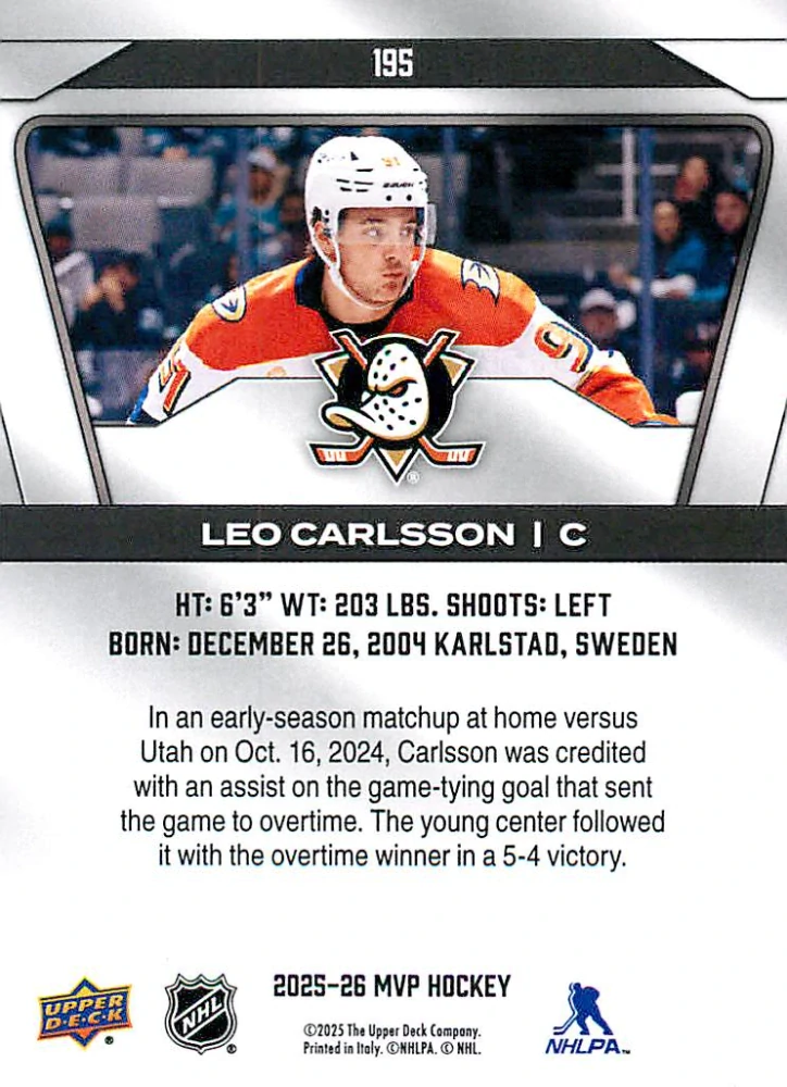 2025-26 UD MVP - Leo Carlsson #195