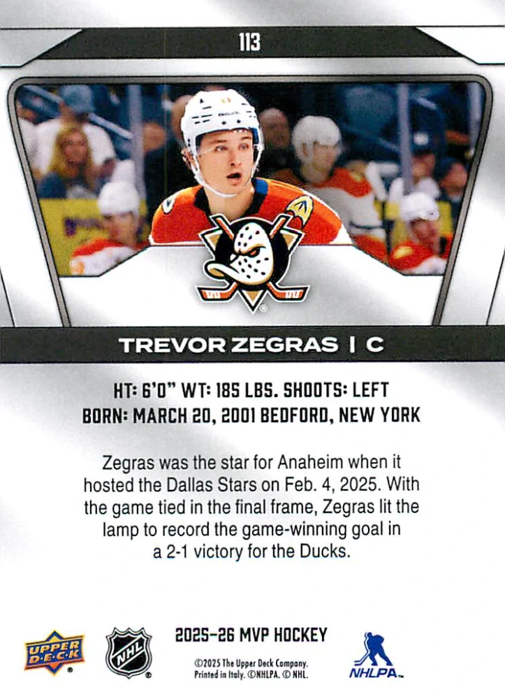 2025-26 UD MVP - Trevor Zegras #113