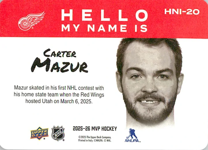 2025-26 UD MVP - Carter Mazur - Hello My Name Is #HNI-20