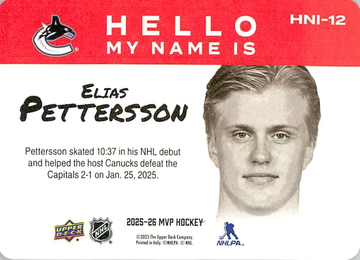 2025-26 UD MVP - Elias Pettersson - Hello My Name Is #HNI-12