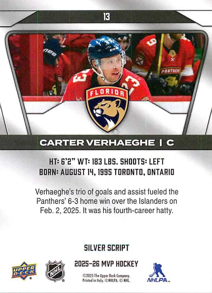 2025-26 UD MVP - Carter Verhaeghe - Silver Script #13