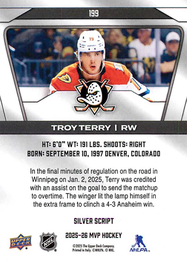 2025-26 UD MVP - Troy Terry - Silver Script #199