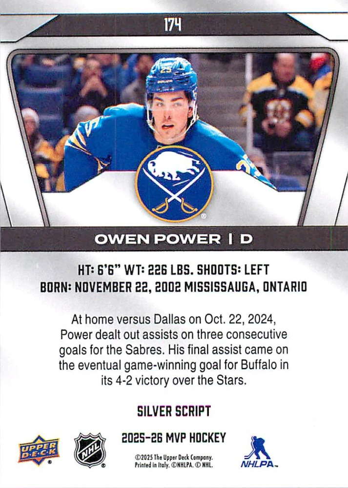 2025-26 UD MVP - Owen Power - Silver Script #174