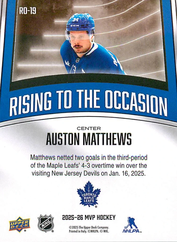 2025-26 UD MVP - Auston Matthews - Rising To The Occasion #RO-19