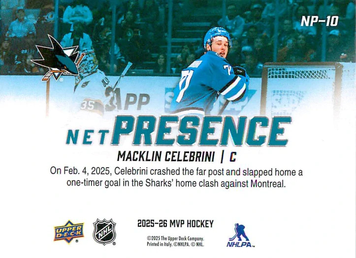 2025-26 UD MVP - Macklin Celebrini - Net Presence #NP-10