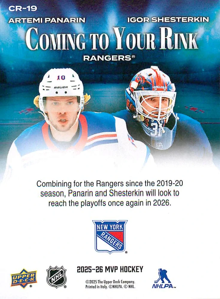 2025-26 UD MVP - Artemi Panarin, Igor Shesterkin - Coming To Your Rink #CR-19