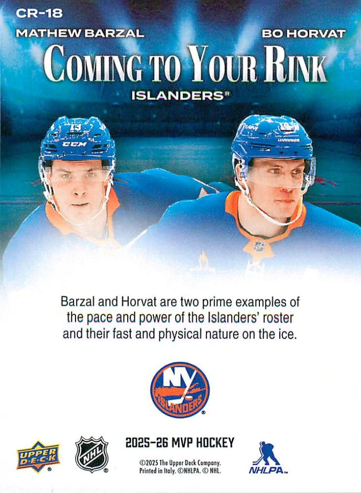 2025-26 UD MVP - Mathew Barzal, Bo Horvat - Coming To Your Rink #CR-18
